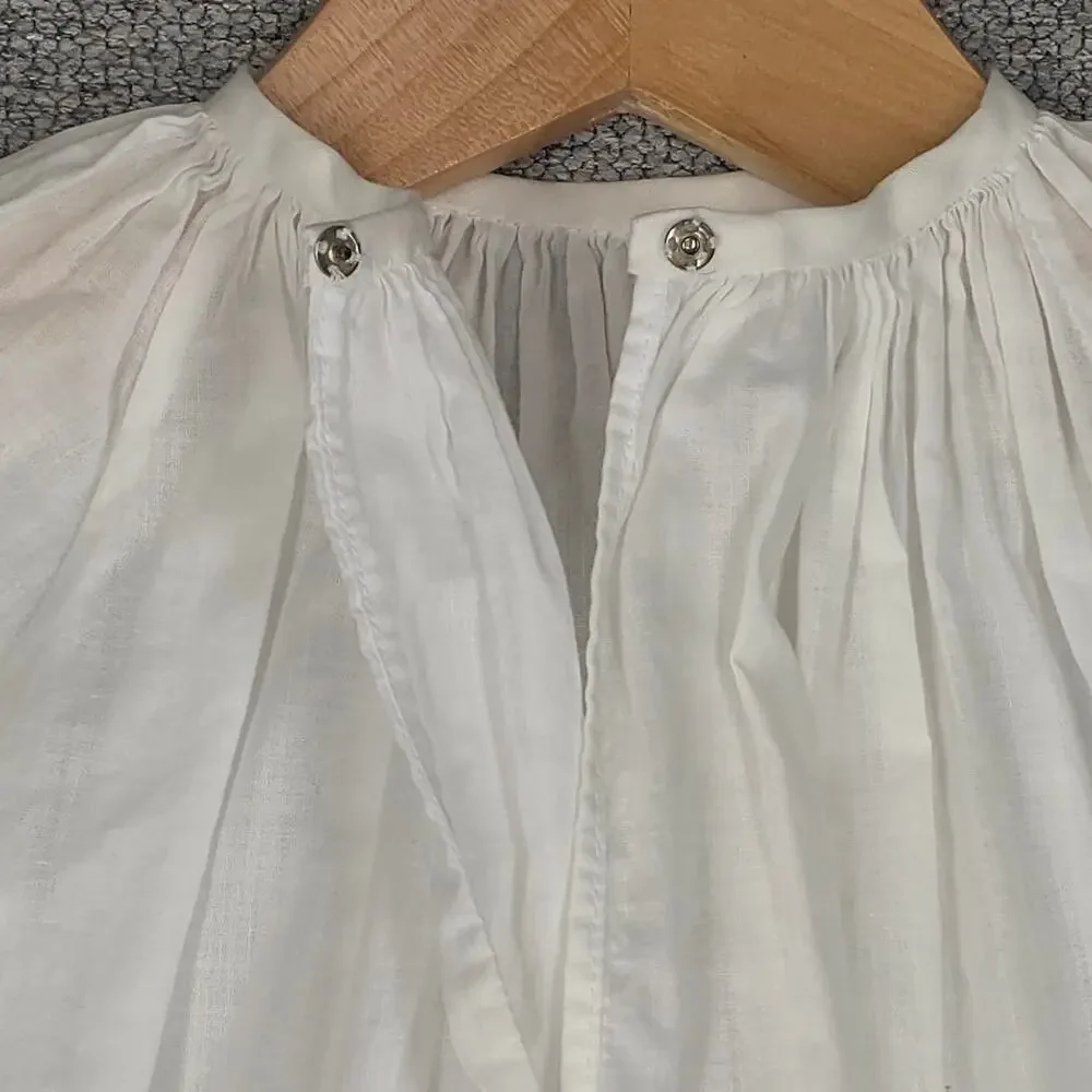 HANDMADE VINTAGE LITTLE GIRLS’ DRESS – 18-20 MO – WHITE WITH FLORAL EMBROIDERY